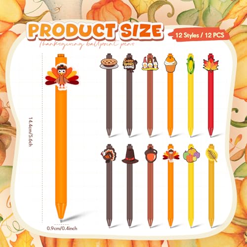 Engrowtic 24 Pcs Cute Pens Cartoon Pens Funny Pen Writing Kawaii Ballpoint Pens Retractable Black Ink Pens Birthday Party Gifts for Kids Students Office Supplies School Stationery (Thanksgiving)
