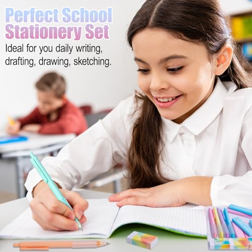 Drawdart Mechanical Pencil Set, 6 Pcs Pastel Mechanical Pencils 0.7mm & 0.5mm with 6 Tubes of HB Lead Refill and 4 Erasers, Cute Aesthetic School Supplies for Writing Drawing Sketching Drafting