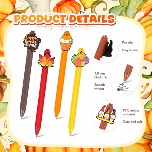Engrowtic 24 Pcs Cute Pens Cartoon Pens Funny Pen Writing Kawaii Ballpoint Pens Retractable Black Ink Pens Birthday Party Gifts for Kids Students Office Supplies School Stationery (Thanksgiving)
