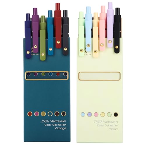 Ddaowanx Colorful Gel Pens, 0.5mm Fine Point Retractable,Colored Pens for Journaling and Sketching, Teacher Must Haves,Teacher School Supplies, Gifts for Nurse ﻿(12Pcs-Aesthetic+Vintage Colors)