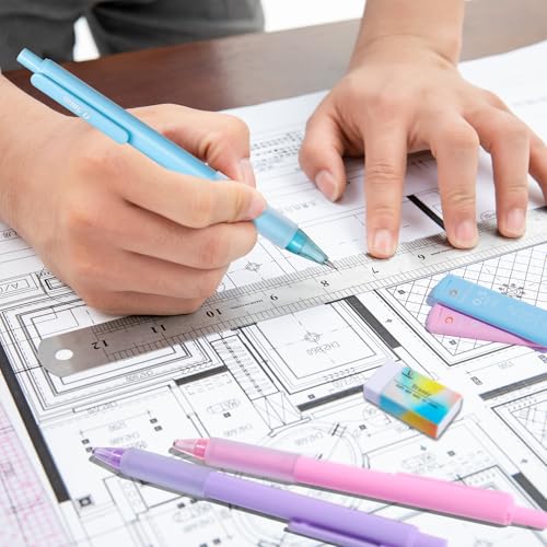 Drawdart Mechanical Pencil Set, 6 Pcs Pastel Mechanical Pencils 0.7mm & 0.5mm with 6 Tubes of HB Lead Refill and 4 Erasers, Cute Aesthetic School Supplies for Writing Drawing Sketching Drafting