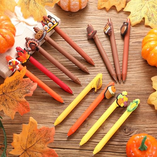 Engrowtic 24 Pcs Cute Pens Cartoon Pens Funny Pen Writing Kawaii Ballpoint Pens Retractable Black Ink Pens Birthday Party Gifts for Kids Students Office Supplies School Stationery (Thanksgiving)