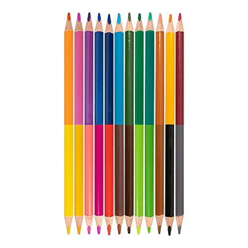 Idena 20115 Colouring Pencils in Ergonomic Triangle Shape, 12 Colouring Pencils with 24 Colours in Cardboard Case for Painting, Drawing, Writing and Colouring, Triangular Pens for Kids Garden, School