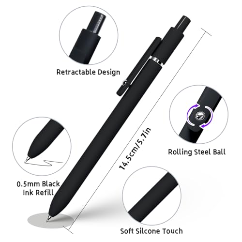 UIXJODO 6 Pcs Gel Pens 0.5mm Quick Dry Black Ink Pens Fine Point Smooth Writing Pens, Cute Office and School Supplies Gifts for Women Teacher Students (6 Pcs Black White Grey Silver)