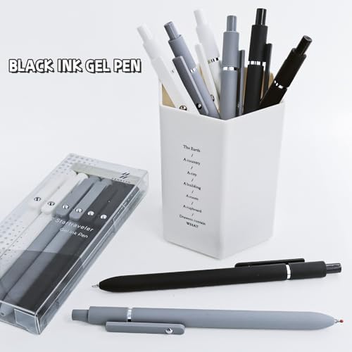 UIXJODO 6 Pcs Gel Pens 0.5mm Quick Dry Black Ink Pens Fine Point Smooth Writing Pens, Cute Office and School Supplies Gifts for Women Teacher Students (6 Pcs Black White Grey Silver)