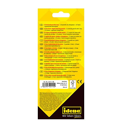 Idena 20115 Colouring Pencils in Ergonomic Triangle Shape, 12 Colouring Pencils with 24 Colours in Cardboard Case for Painting, Drawing, Writing and Colouring, Triangular Pens for Kids Garden, School