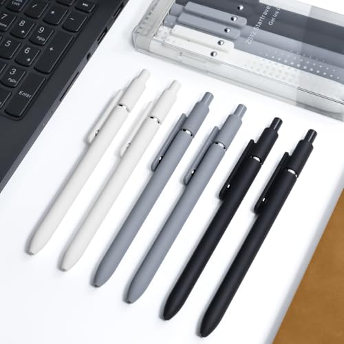 UIXJODO 6 Pcs Gel Pens 0.5mm Quick Dry Black Ink Pens Fine Point Smooth Writing Pens, Cute Office and School Supplies Gifts for Women Teacher Students (6 Pcs Black White Grey Silver)