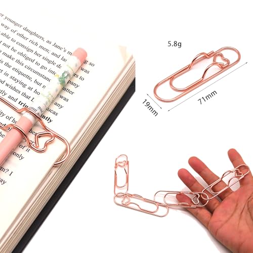 NELJIBEHU 12-Pack Pen Holder Clips for Notebook, Cute Heart Paper Clips,Rose Gold Office Supplies(12 Rose Gold)