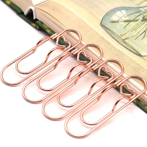 NELJIBEHU 12-Pack Pen Holder Clips for Notebook, Cute Heart Paper Clips,Rose Gold Office Supplies(12 Rose Gold)