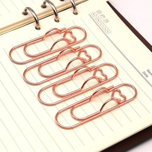NELJIBEHU 12-Pack Pen Holder Clips for Notebook, Cute Heart Paper Clips,Rose Gold Office Supplies(12 Rose Gold)