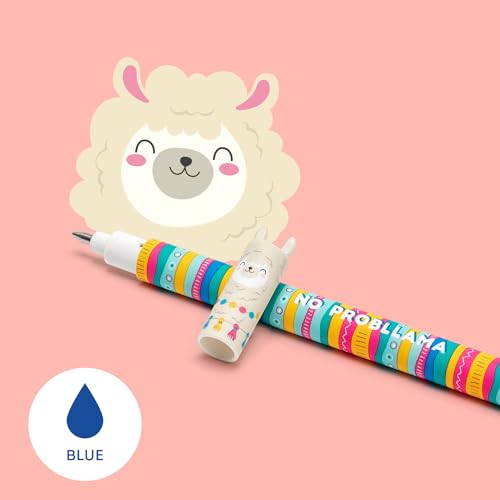 Legami - Set of 4 Erasable Gel Pens, Themes Dino, Teddy Bear, Corgi, Llama, Ball on the End to Remove Ink - Black, Blue, Green, Red, Thermosensitive, Tip Diameter 0.7 mm