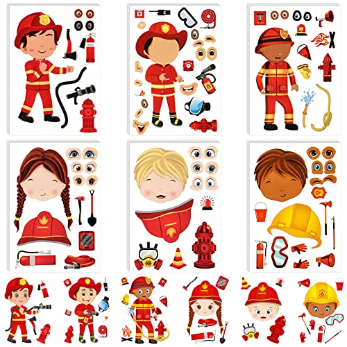 48 Pcs Firefighter Face Stickers for Kids
