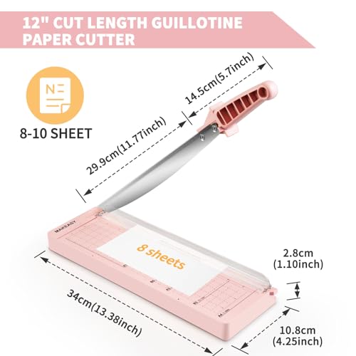 MAKEASY 12-Inch Heavy Duty Paper Cutter, Pink