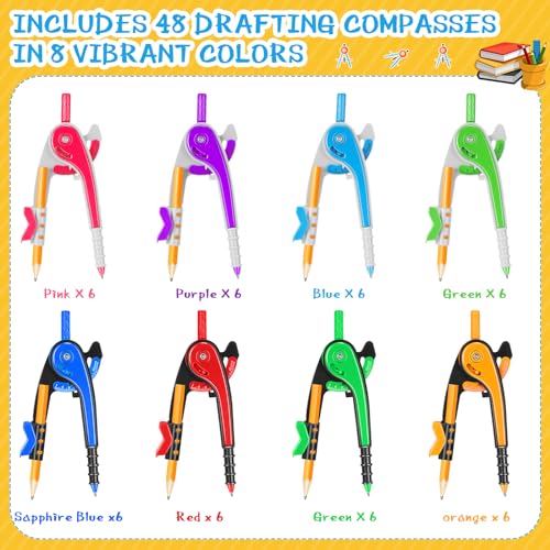 48-Piece Colorful Geometry Compass Set for Students