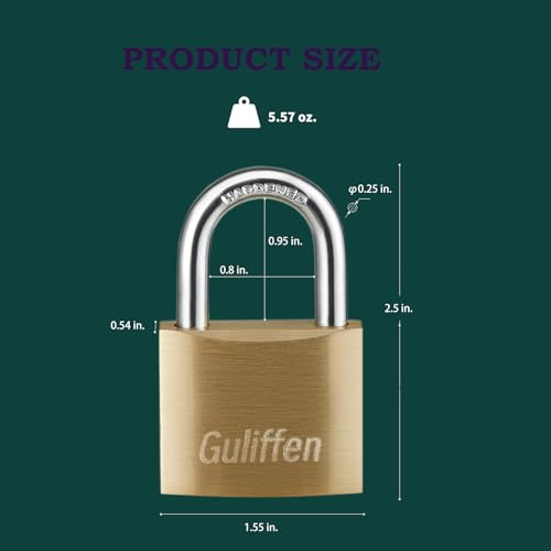 Guliffen Solid Brass Keyed Padlock 1-9/16