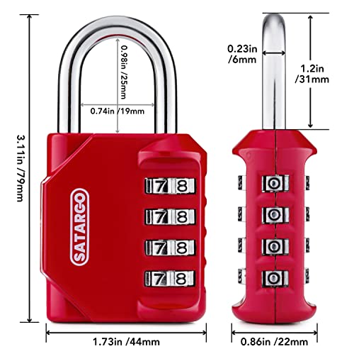 Satargo 4-Digit Gym Locker Combination Lock - Red