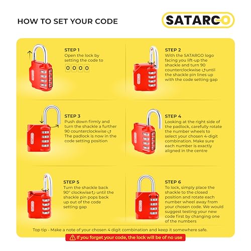 Satargo 4-Digit Gym Locker Combination Lock - Red