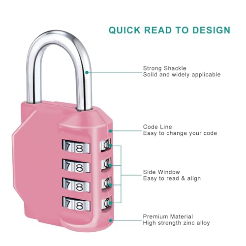 ZHEGE 4-Digit Pink Combination Padlock for Schools