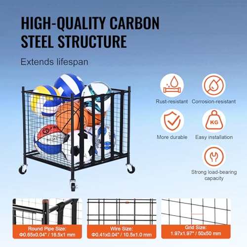 VEVOR Lockable Rolling Sports Ball Storage Cart