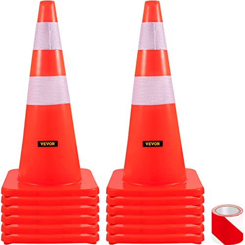 12 PCS 28" Orange Safety Cones with Reflective Collars