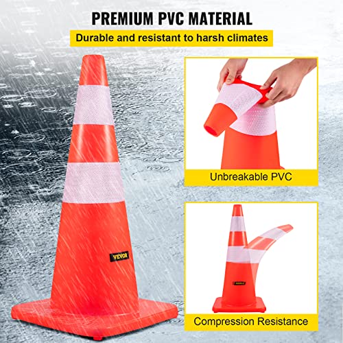 12 PCS 28" Orange Safety Cones with Reflective Collars