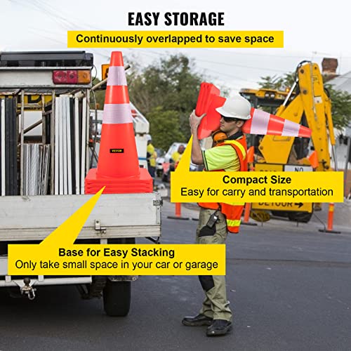 12 PCS 28" Orange Safety Cones with Reflective Collars