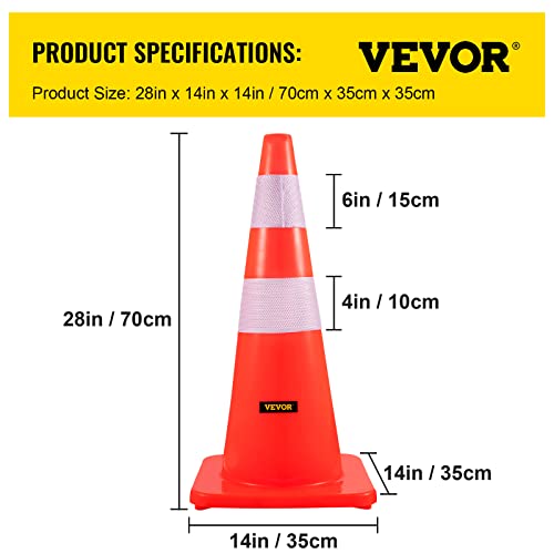 12 PCS 28" Orange Safety Cones with Reflective Collars