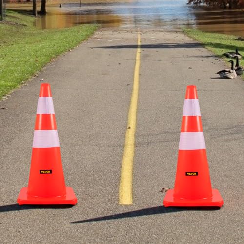 12 PCS 28" Orange Safety Cones with Reflective Collars