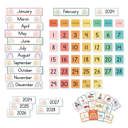 Colorful Rainbow Calendar Pocket Chart for Kids
