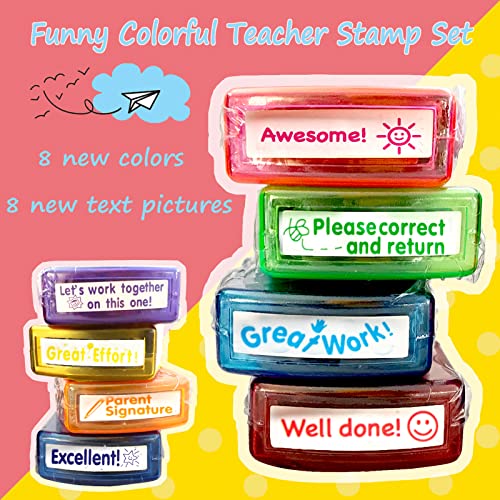 Bertiveny Self-Inking Teacher Stamp Set - 8 pcs