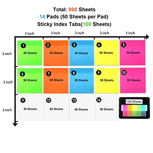 800 Sheets Transparent Sticky Notes - 6 Bright Colors