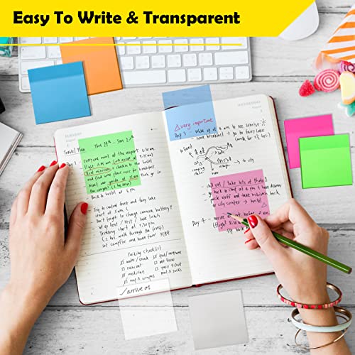 800 Sheets Transparent Sticky Notes - 6 Bright Colors