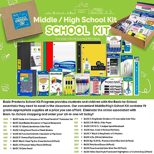 BAZIC Middle High School Supplies Kit, 65 Pieces