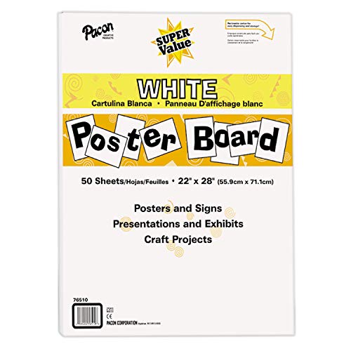 Pacon White Poster Board, 22"x28", 50 Sheets