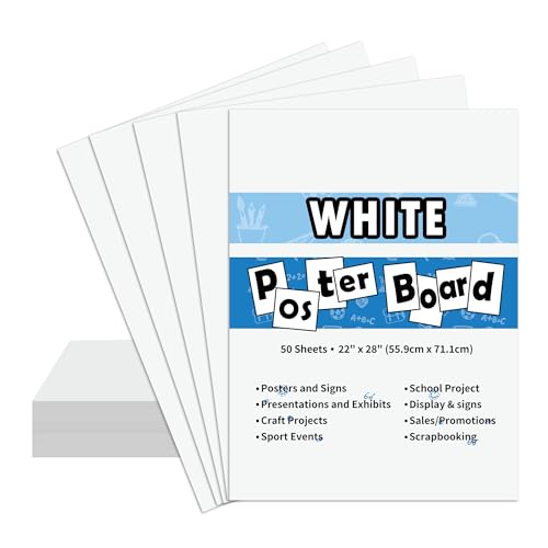 50PCS White Poster Board - 22"x28" for Projects