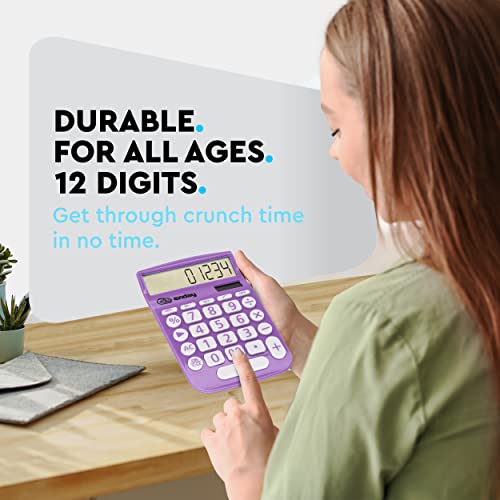 Purple 12-Digit Solar Powered Student Calculator