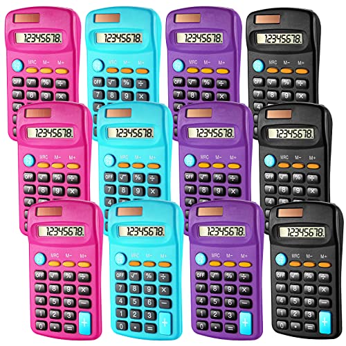 12 Pack Mini Calculators for Students - 8 Digit
