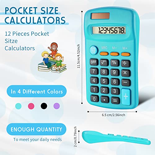 12 Pack Mini Calculators for Students - 8 Digit