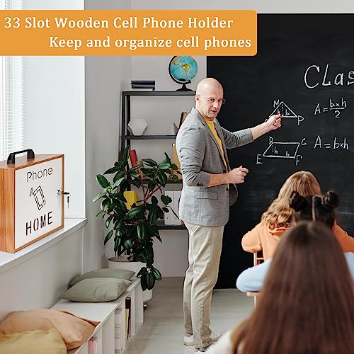 Wooden 33-Slot Cell Phone Holder for Classroom