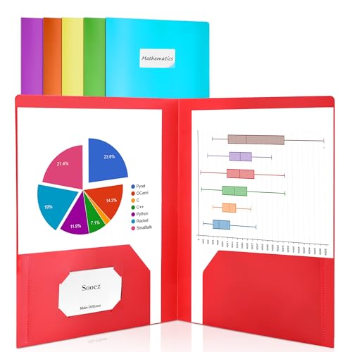 Soeez 6 Pack Heavy Duty Colored Plastic Folders