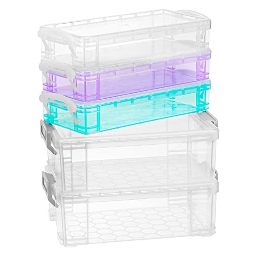 5 Pack Clear Stackable Plastic Pencil Boxes