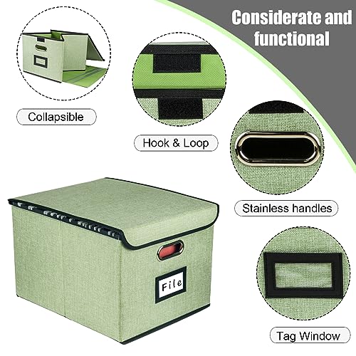 Linen Collapsible File Organizer with Lid - Green