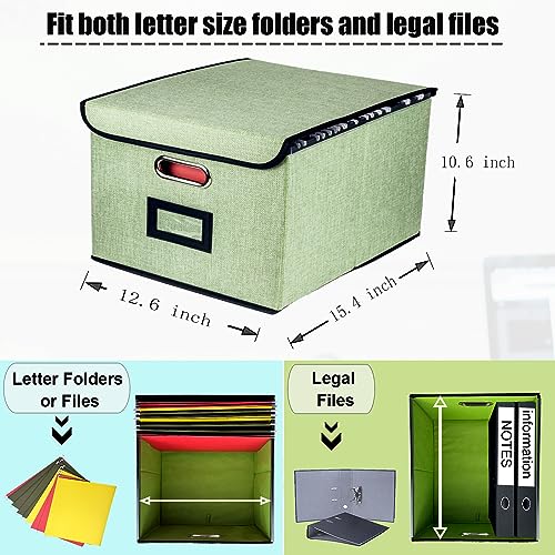 Linen Collapsible File Organizer with Lid - Green