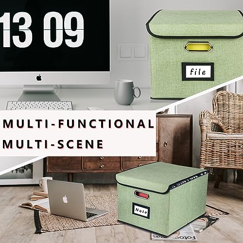 Linen Collapsible File Organizer with Lid - Green