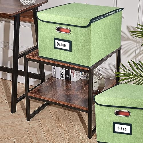 Linen Collapsible File Organizer with Lid - Green