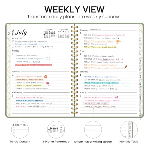 A5 Academic Planner 2024-2025 - Green Hardcover