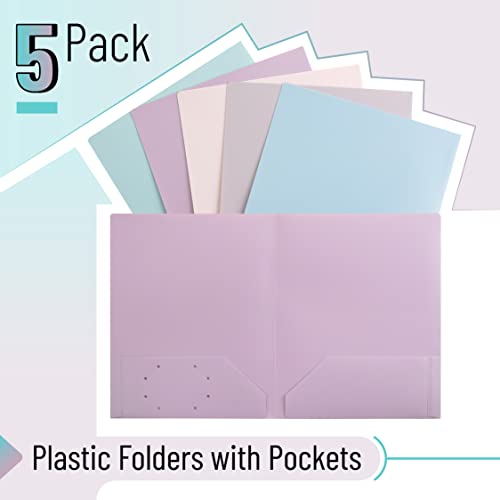 Muted Pastel 2-Pocket Plastic File Folders - 5 Pack