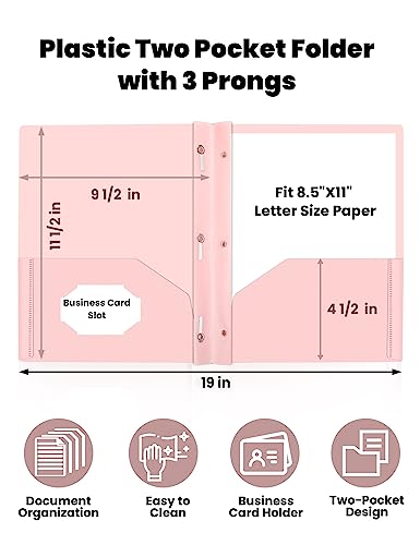 Pastel 3-Prong Plastic Folders with Pockets - 6 Pack