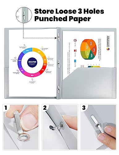 Pastel 3-Prong Plastic Folders with Pockets - 6 Pack