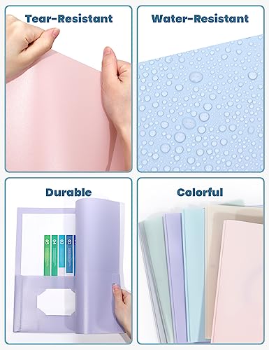 Pastel 3-Prong Plastic Folders with Pockets - 6 Pack